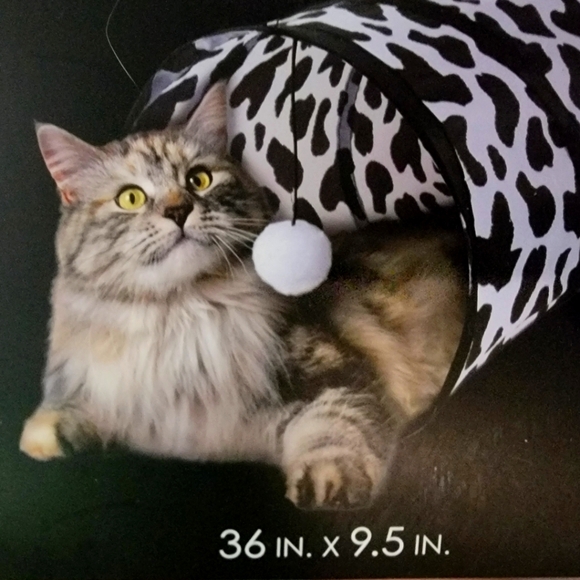 Cow Print Cat Tunnel with Toy - Picture 1 of 2